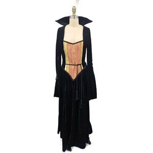 Vtg 90s Subterranea Maxi Dress Womens XL Black Velvet Gothic Medieval